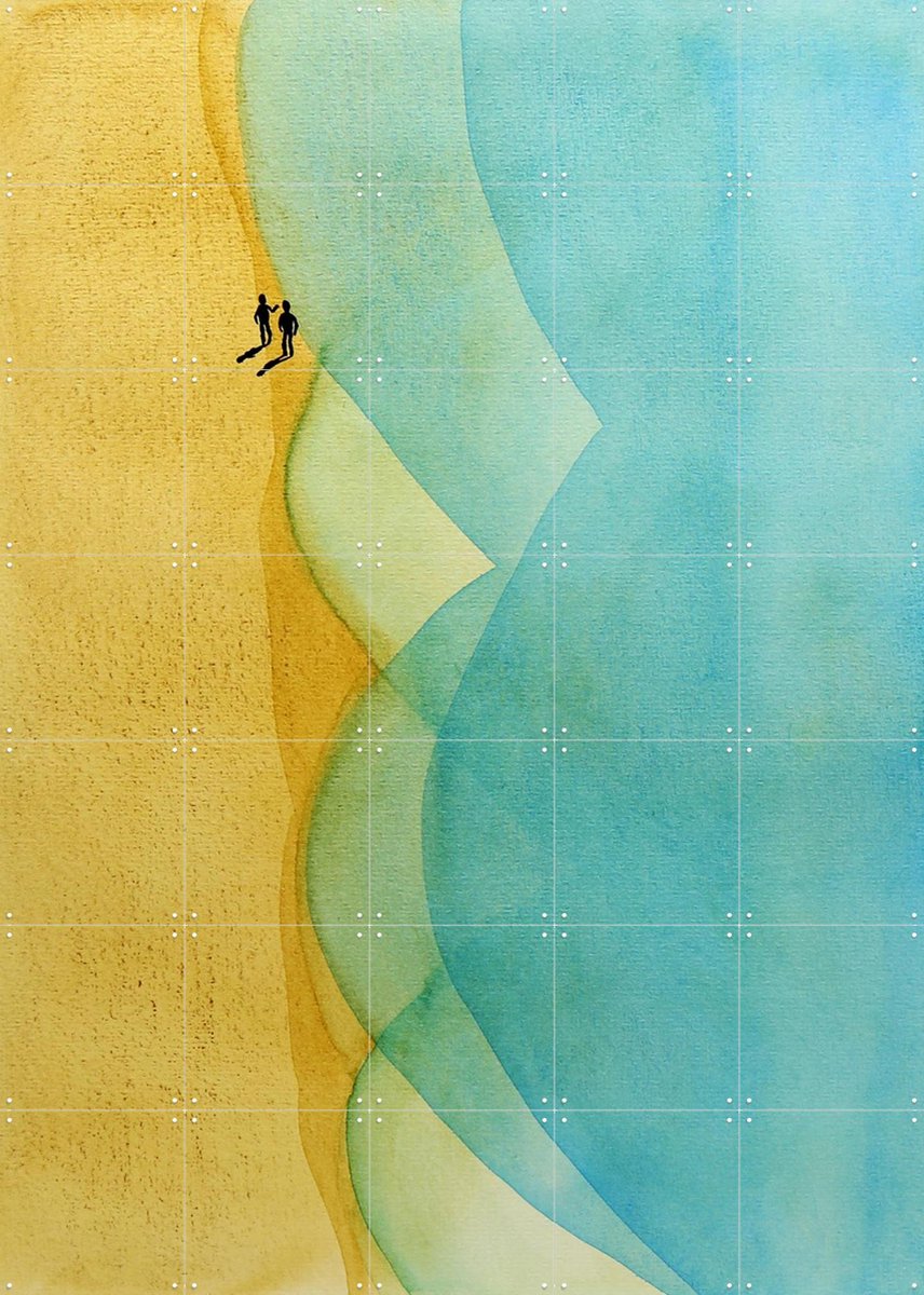 IXXI The Beach Walk, Natalie Bruns - 100 x 140 cm - Gratis ophangtool - Grote wanddecoratie en posters - Minimalisme, Abstract, Aquarel, Kleurrijk