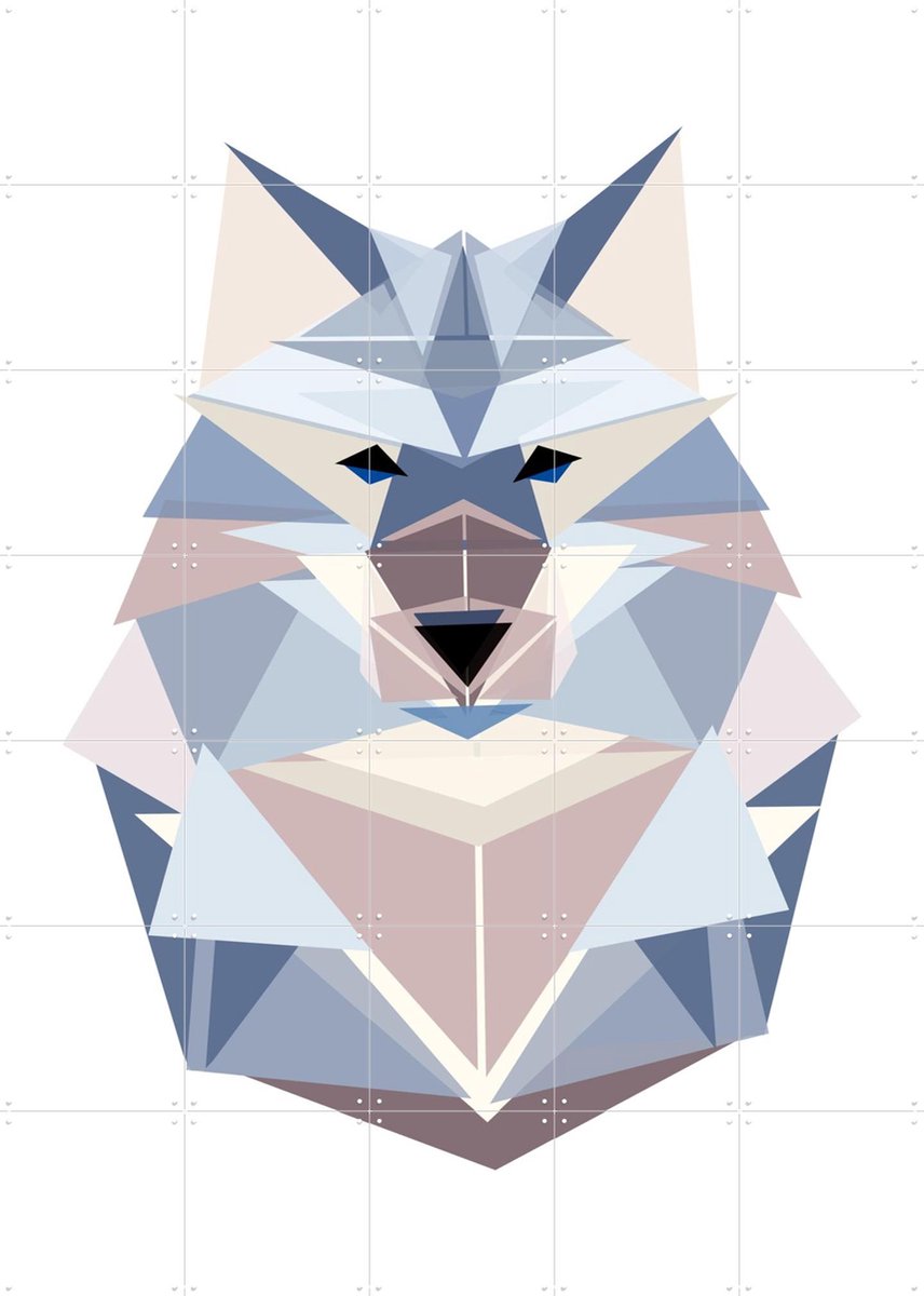 IXXI Polygon Wolf, BAINAI - 100 x 140 cm - Gratis ophangtool - Grote wanddecoratie en posters - Geometrische Kunst, Grafisch Ontwerp, Digitale Kunst