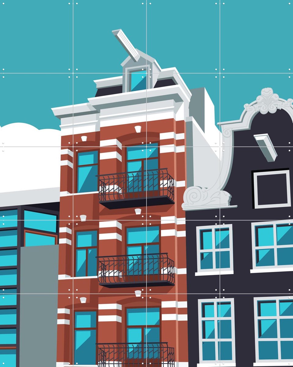 IXXI Elandsgracht, Remko Heemskerk & Kunst in Kaart - 80 x 100 cm - Gratis ophangtool - Grote wanddecoratie en posters - Grafisch Ontwerp, Kleurrijk