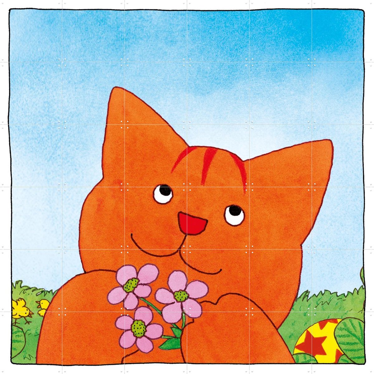 IXXI Dikkie Dik with flowers, Dikkie Dik - 120 x 120 cm - Gratis ophangtool - Grote wanddecoratie en posters - Kleurrijk, Cartoonesk, Illustraties