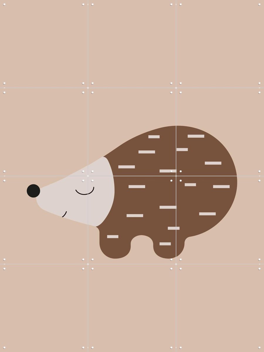 IXXI Happy Hedgehog Warm Taupe, Little Otja - 60 x 80 cm - Gratis ophangtool - Grote wanddecoratie en posters - Illustraties, Speels, Grafisch
