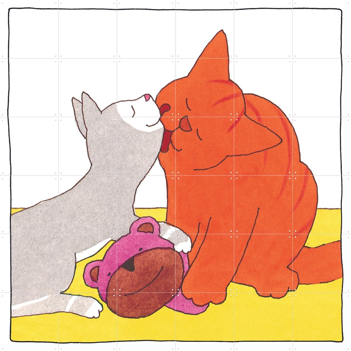 IXXI Dikkie Dik Wasbeurt, Dikkie Dik - 120 x 120 cm - Gratis ophangtool - Grote wanddecoratie en posters - Speels, Kleurrijk, Illustraties