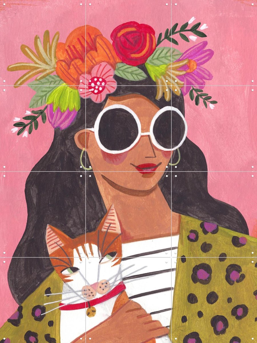 IXXI Cat Lady, Caroline Bonne Müller & Various - 60 x 80 cm - Gratis ophangtool - Grote wanddecoratie en posters - Illustraties, Speels, Cartoonesk