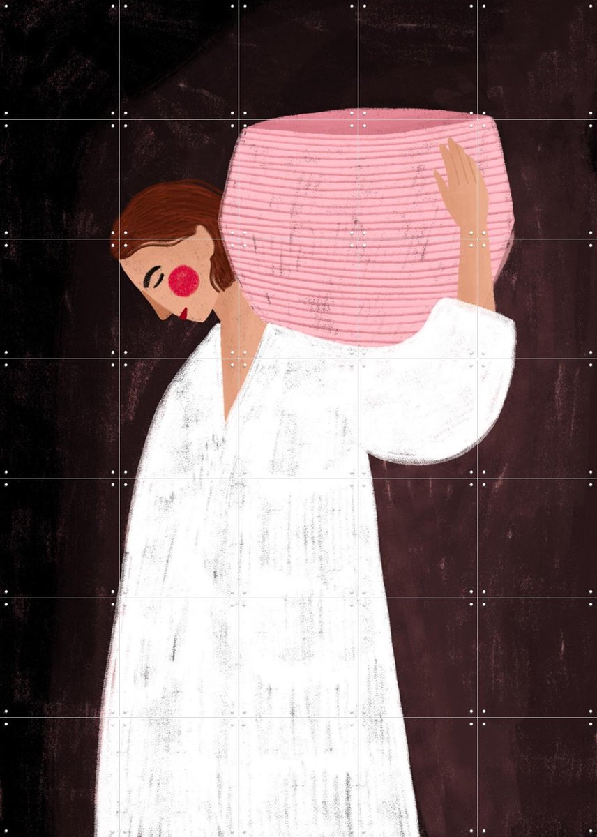 IXXI The Woman with the Pink Basket, Bea Müller & Various - 100 x 140 cm - Gratis ophangtool - Grote wanddecoratie en posters - Speels, Abstract