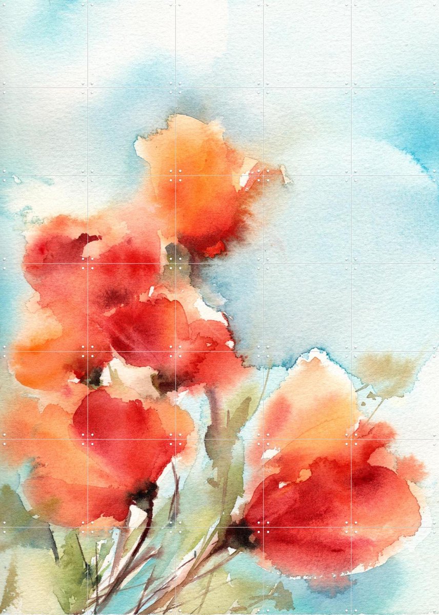 IXXI Poppies, Canot Stop Painting - 100 x 140 cm - Gratis ophangtool - Grote wanddecoratie en posters - Impressionisme, Aquarel, Kleurrijk, Eetkamer