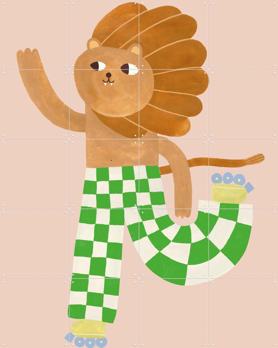 IXXI Skating Lion, Aniek Bartels - 80 x 100 cm - Gratis ophangtool - Grote wanddecoratie en posters - Kleurrijk, Illustraties, Cartoonesk, Grafisch