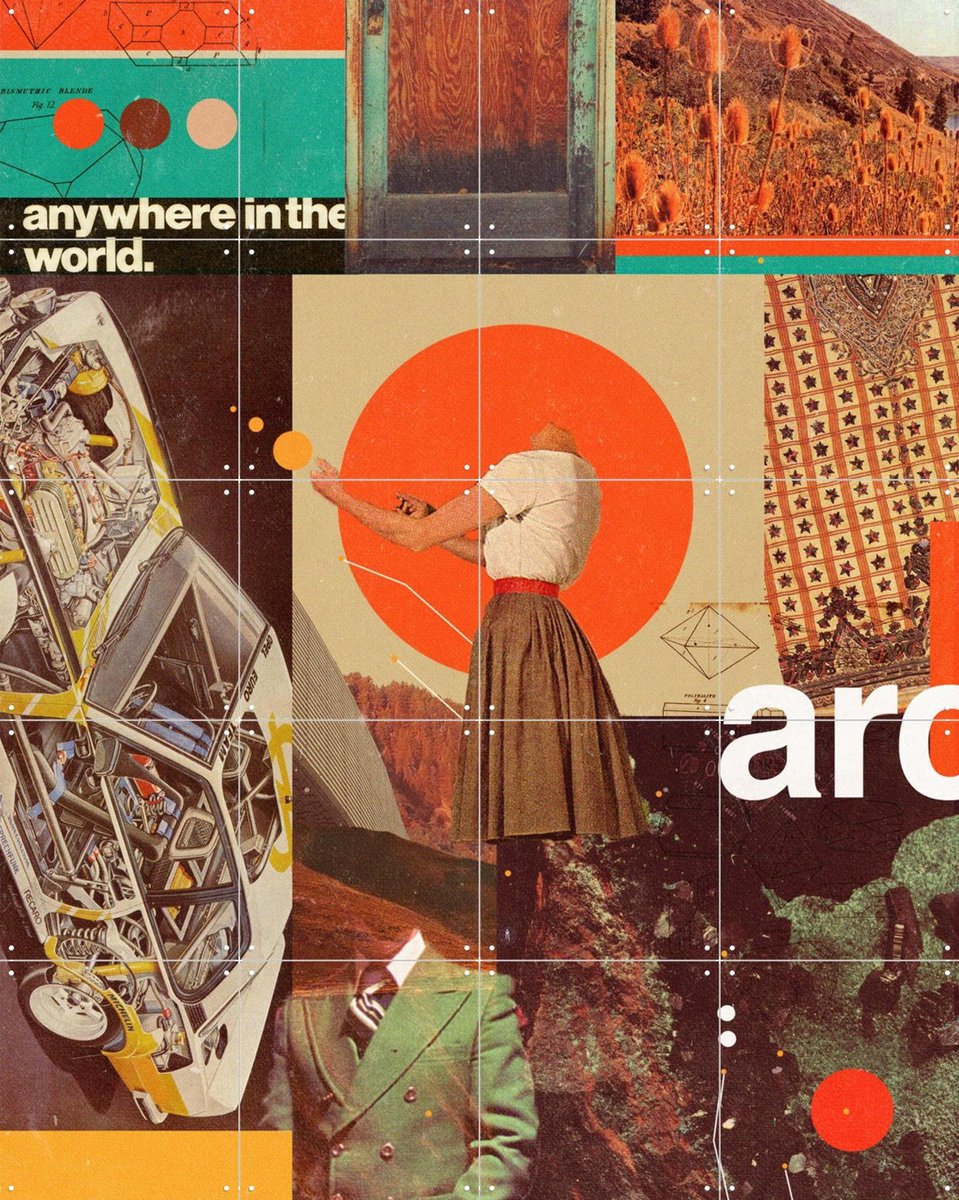 IXXI Archival World, Frank Moth - 80 x 100 cm - Gratis ophangtool - Grote wanddecoratie en posters - Vintage, Kleurrijk, Illustraties, Collage, Pop