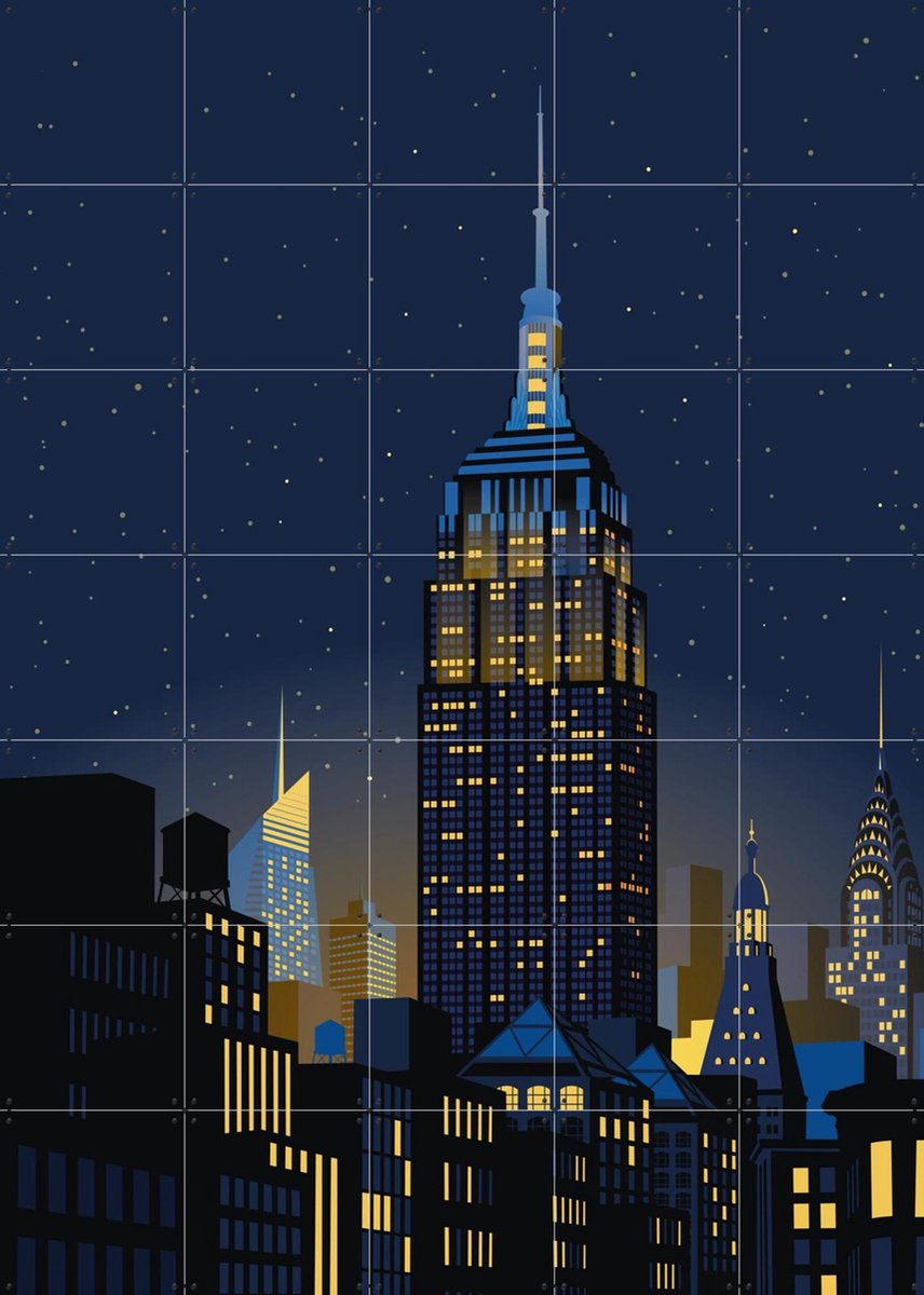 IXXI NYC - Manhattan by Night, Remko Heemskerk & Kunst in Kaart - 100 x 140 cm - Gratis ophangtool - Grote wanddecoratie en posters - Grafisch