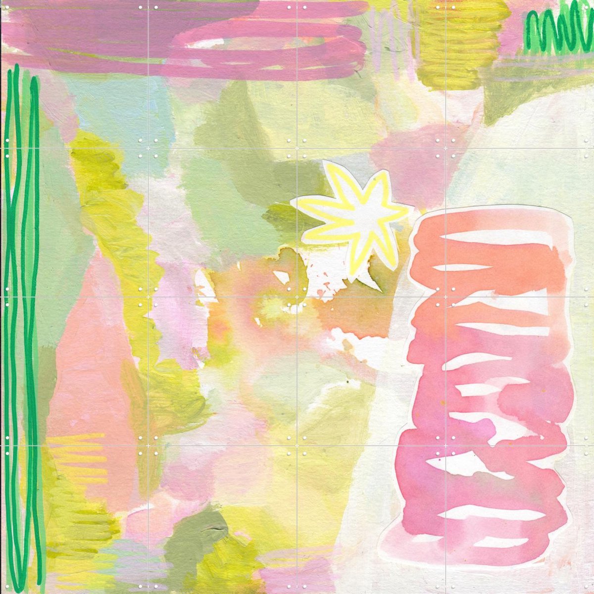 IXXI Playful Spring, Henriette Visscher - 80 x 80 cm - Gratis ophangtool - Grote wanddecoratie en posters - Aquarel, Gemengde Technieken, Abstract