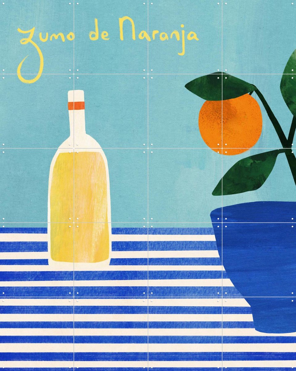 IXXI Spanish Orange Juice, Henry Rivers - 80 x 100 cm - Gratis ophangtool - Grote wanddecoratie en posters - Illustraties, Kleurrijk, Speels