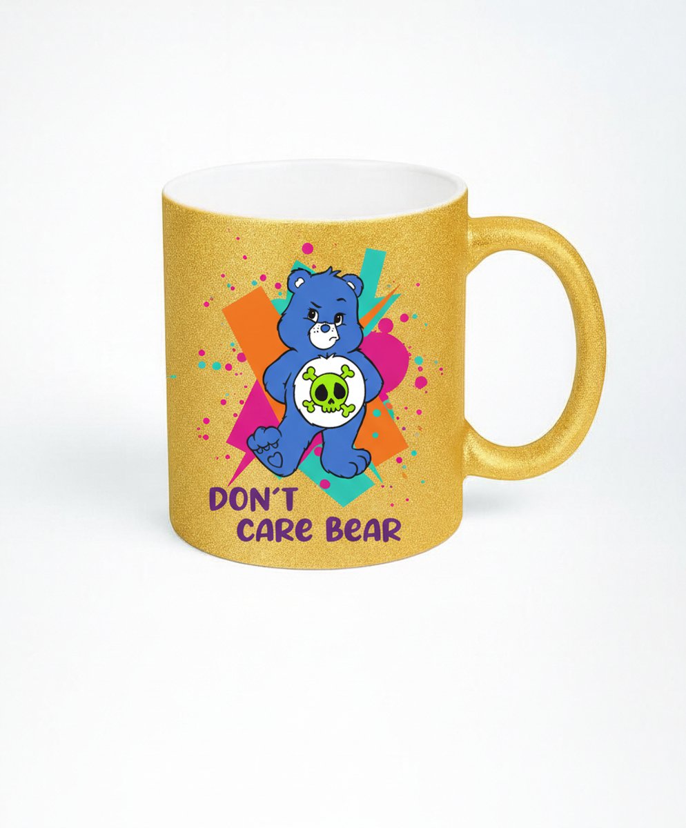 Don't Care Bear Gouden Glitter Mok - Cadeau voor de Rebel