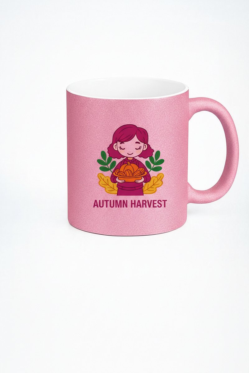 Autumn Harvest Mok - Roze Keramische Koffiemok met Herfst Design
