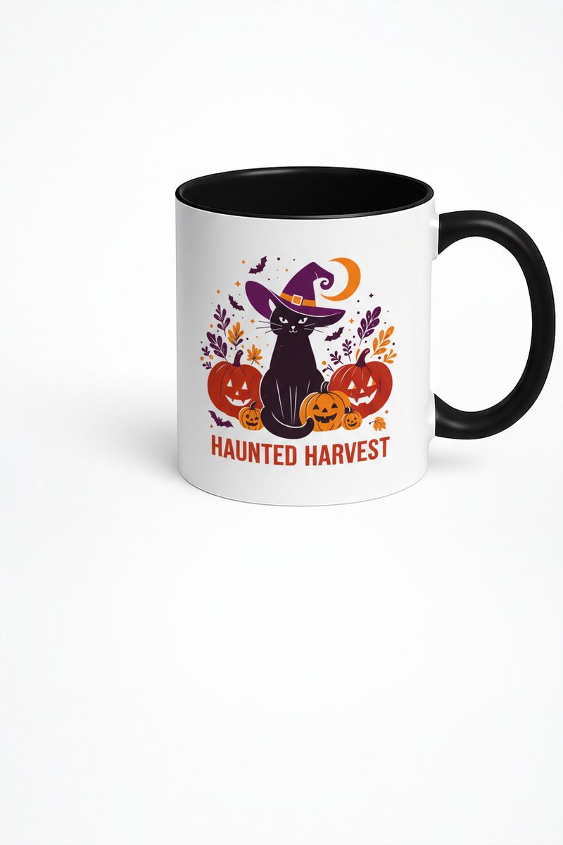 Halloween Mok - Haunted Harvest Kat met Heksenhoed - 330ml Keramische Koffiemok