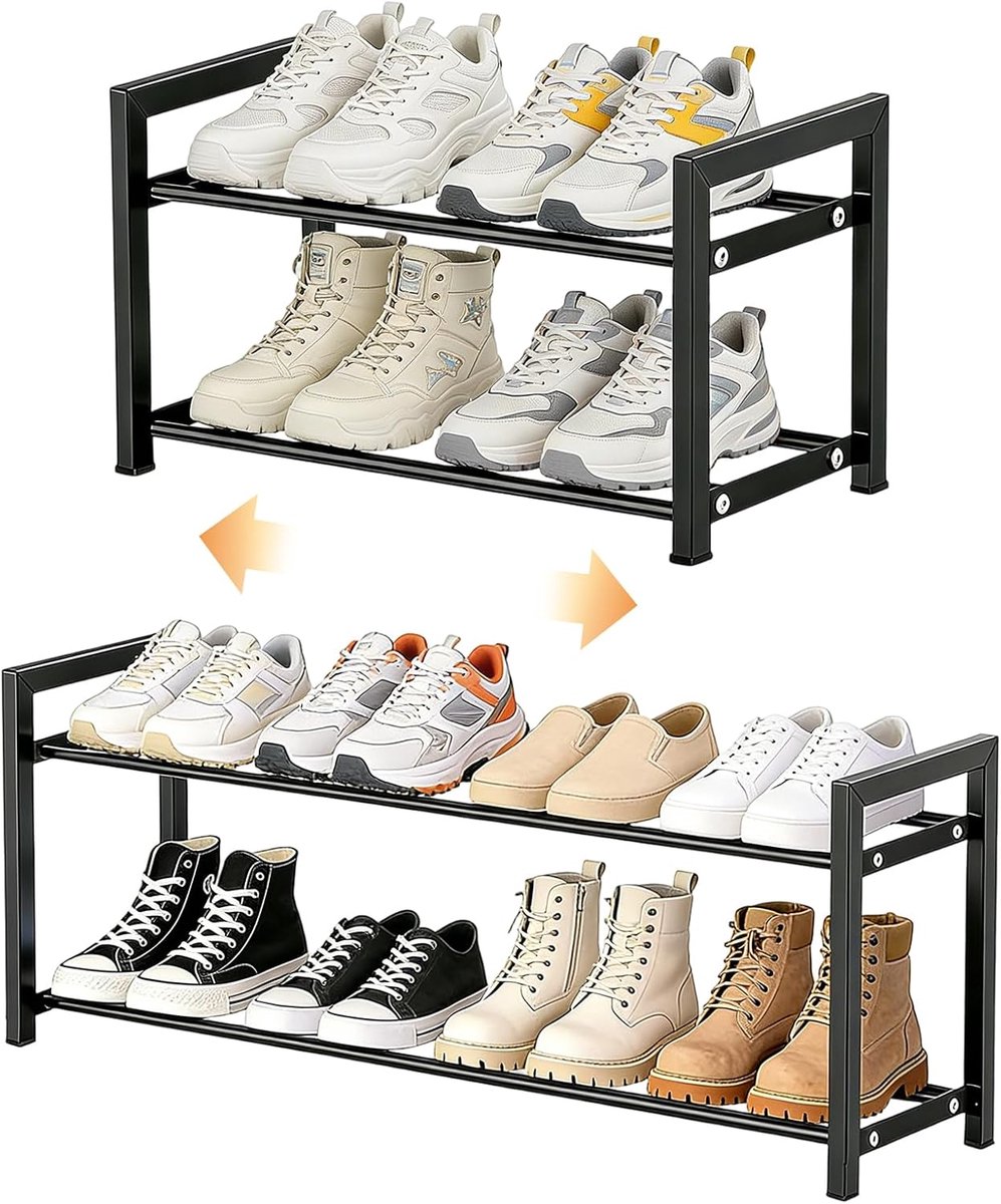 Imperatoris - Schoenenkastje - Schoenenrek - Verstelbaar van 45 tot 80 cm - Schoenenkast - Schoenenplank - 2 Verstelbare Lagen - Opbergen van Schoenen - 22.5 x 80 x 43 cm - Metaal - zwart