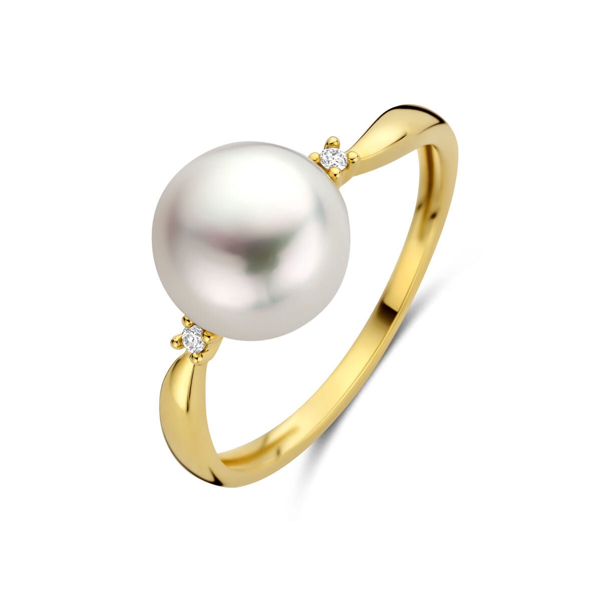 Geelgouden Ring met Parel & Diamant 4035319 – 14 Karaat Goud