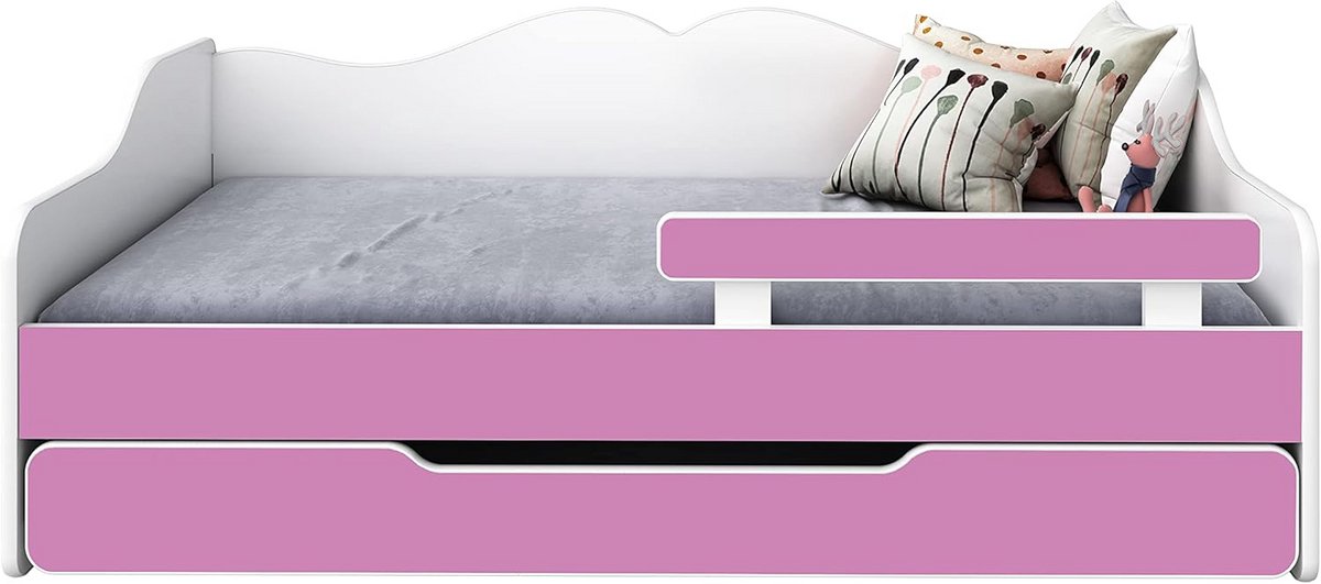 Uittrekbaar Kinderbed met Matrassen en Lade - Inklapbaar Slaapbank voor Kinderkamer - 140x70cm - Roze
