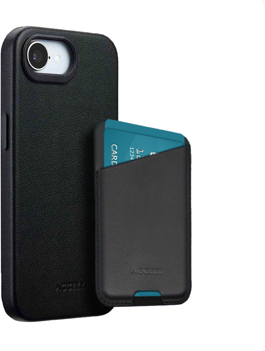 Accezz Echt Leren Hoesje inclusief Magnetische Leren Pashouder - Geschikt voor Apple iPhone 17e / 16e - Black