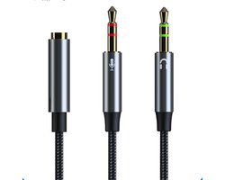 Ynkkvre -3,5 mm Audio en Microfoon Splitter – Hi-Fi Geluid, Vergulde Stekkers en Gevlochten Kabel voor PC en Laptop