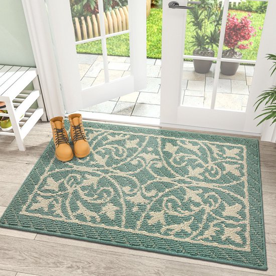 Paillasson pour la porte d'entrée - adapté aux halls - tapis de bienvenue pour l'intérieur - antidérapant et lavable - retient efficacement la poussière du sol à l'intérieur. - Vert - 60*90cm