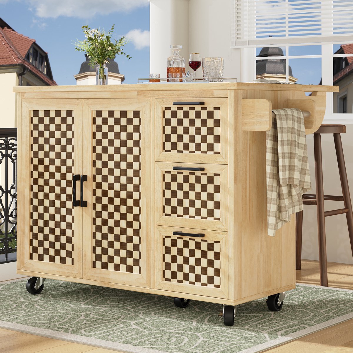 HAUSS SPOLE Keukeneiland - Inklapbaar Werkblad Met Opbergruimte En Wielen - Voor Keuken En Eethoek - MDF Metaal - 120x45 75x92 Cm