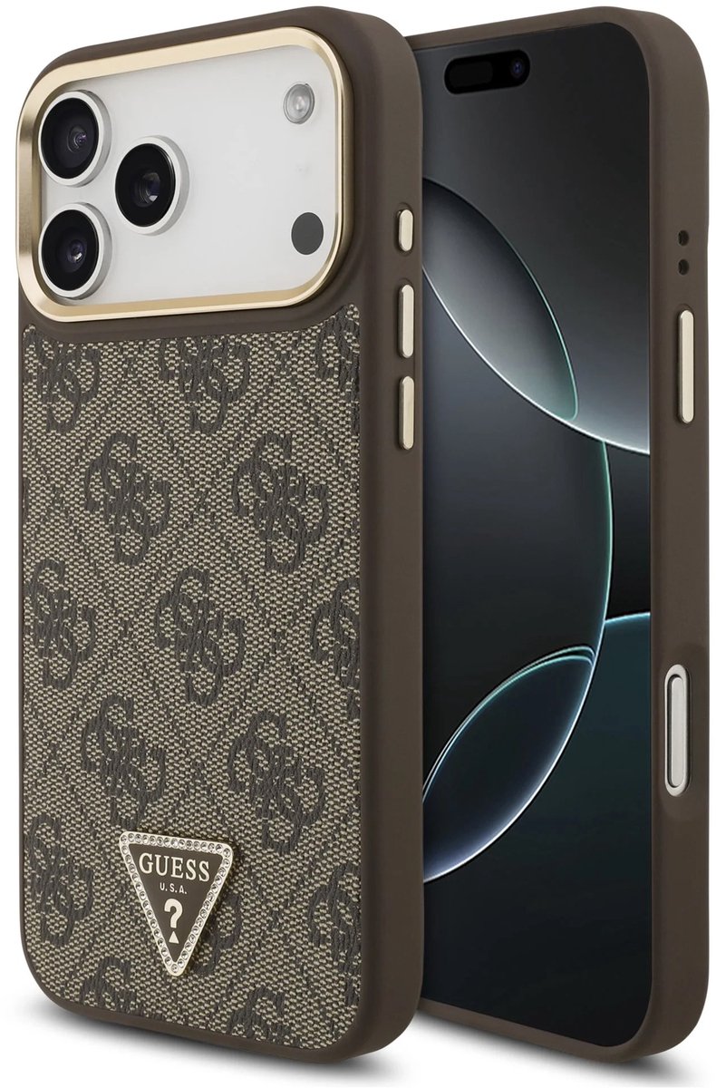 Guess 4G Triangle geschikt voor iPhone 17 Pro Max hoesje – MagSafe compatibel – Bruin