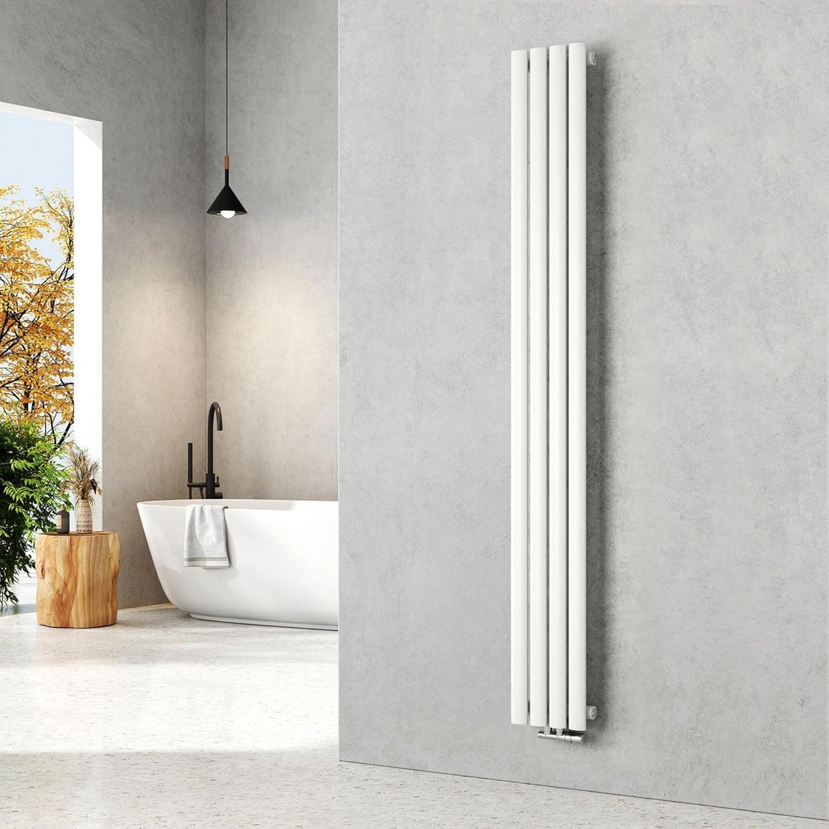Verticale Design Radiator Ovaal Wit 1800x240mm Centrale Aansluiting