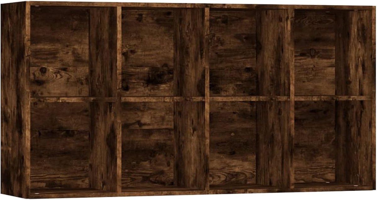 Boekenkast & Dressoir Casa Velluto – Gerookt Eiken 8-vaks Opbergkast 66x30x130 cm – Vrijstaande Boekenkast en Woonkamer Dressoir – Multifunctioneel Opbergrek voor Boeken, Decoratie en Multimedia