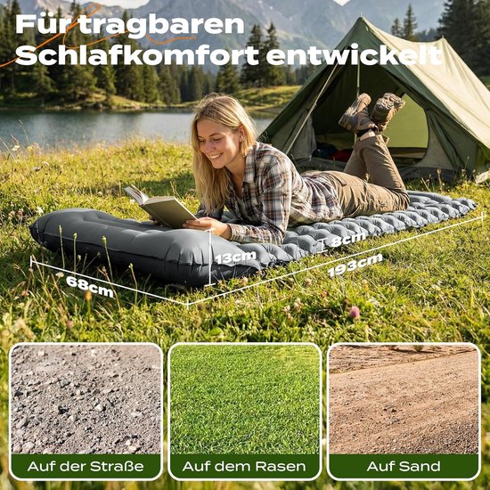 Opblaasbare Campingmat 8 cm - Ultrakrachtig Luchtmatras met Voetpomp — afbeelding 2