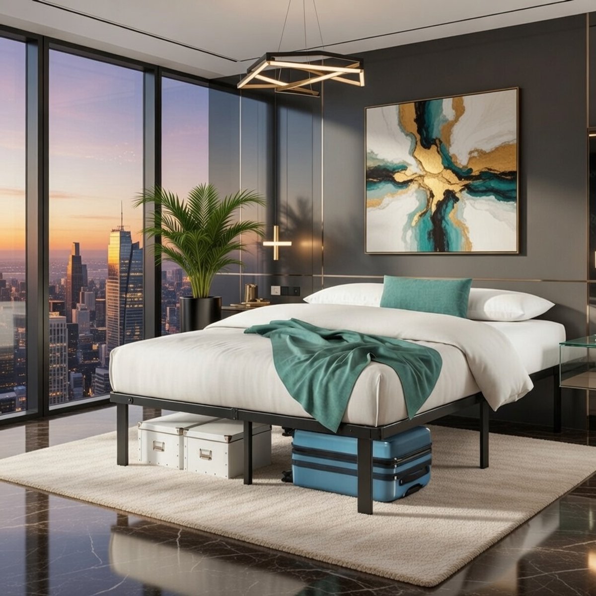 Modern Opbergbed 140x200 cm - Hoog Bedframe met Opbergruimte Onder Bed - Zwart Metalen Platformbed - Stevig, Opvouwbaar en Lichtgewicht - Ontworpen voor Latex, Traagschuim- van Binnenveringmatras Casa Serena