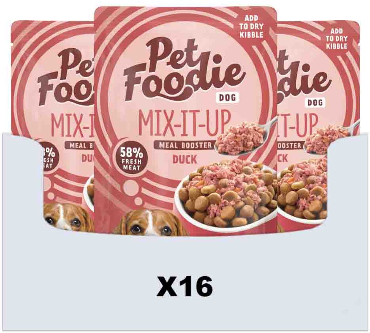 PetFoodie Hondenvoer Nat Mix-It-Up Eend - 16 x 60 gr - Voordeelverpakking
