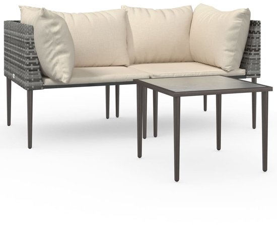 vidaXL - 3 pièces - Ensemble de salon - avec - coussins - poly - rotin - gris