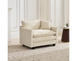 HAUSS SPOLE Fauteuil - 1-Zits Cloud Stoel - Met Armleuningen En Rugkussen - Voor Woonkamer, Slaapkamer En Appartement - Chenille Stof Beige