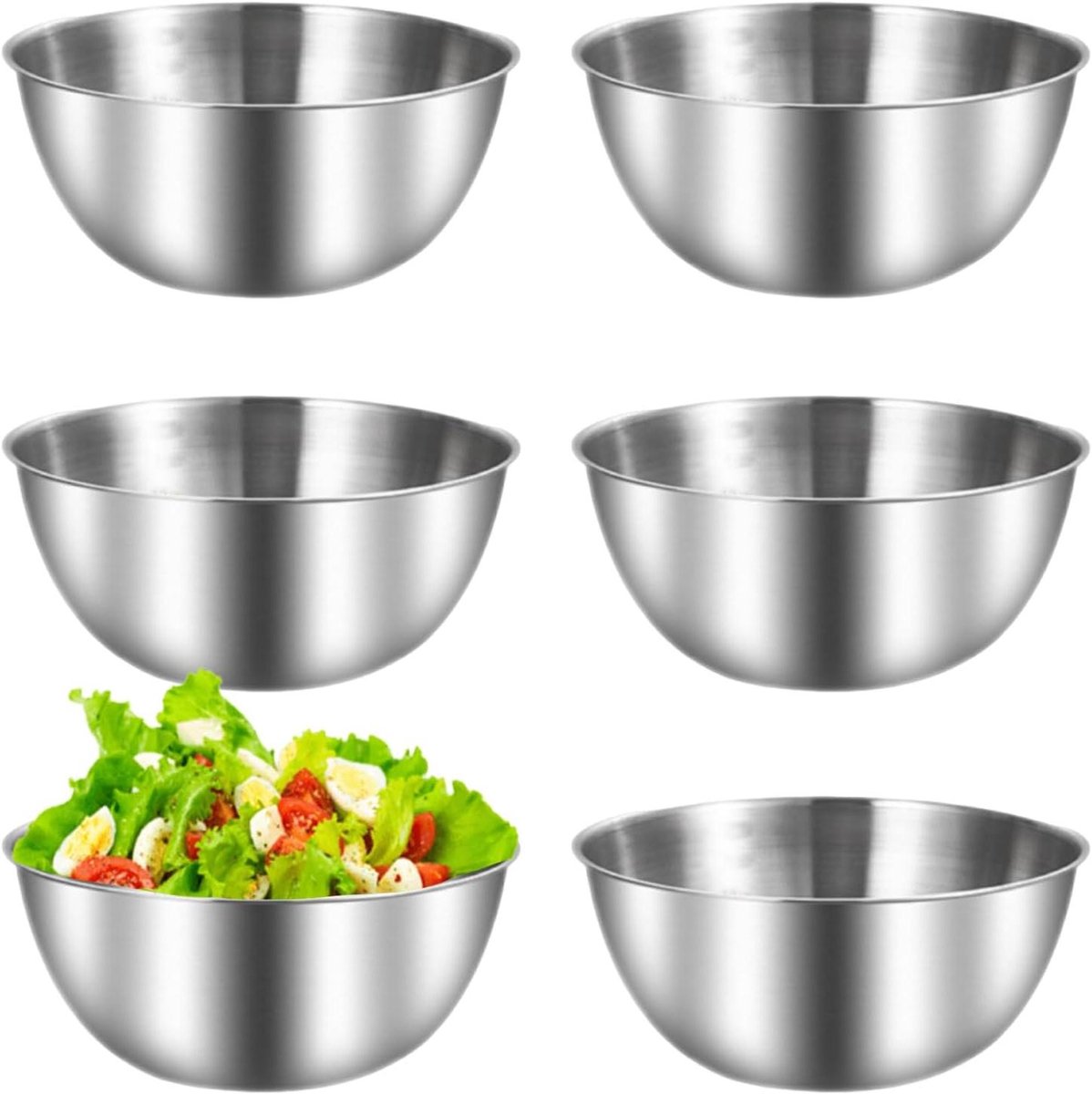 Slakommen set van 6 stuks RVS Ø 17 cm - Serveerkommen voor koken en snacks