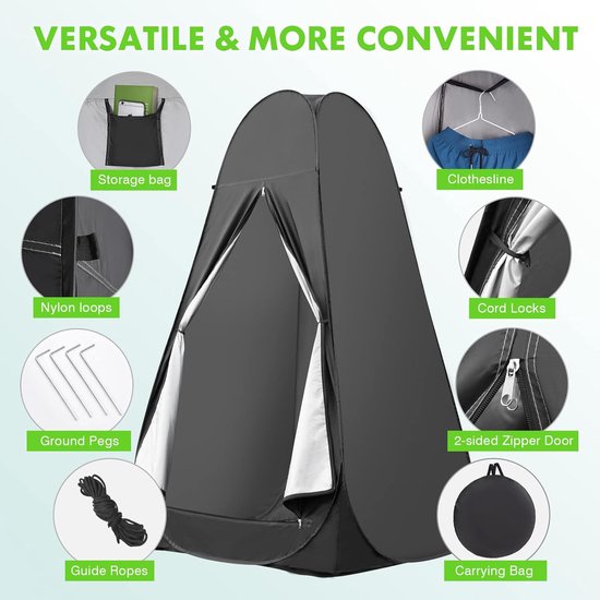 Draagbare pop-up douchetent, waterdicht, toilettent, strandtent, campingtent, omkleedcabine met draagtas van WolfWise — afbeelding 5