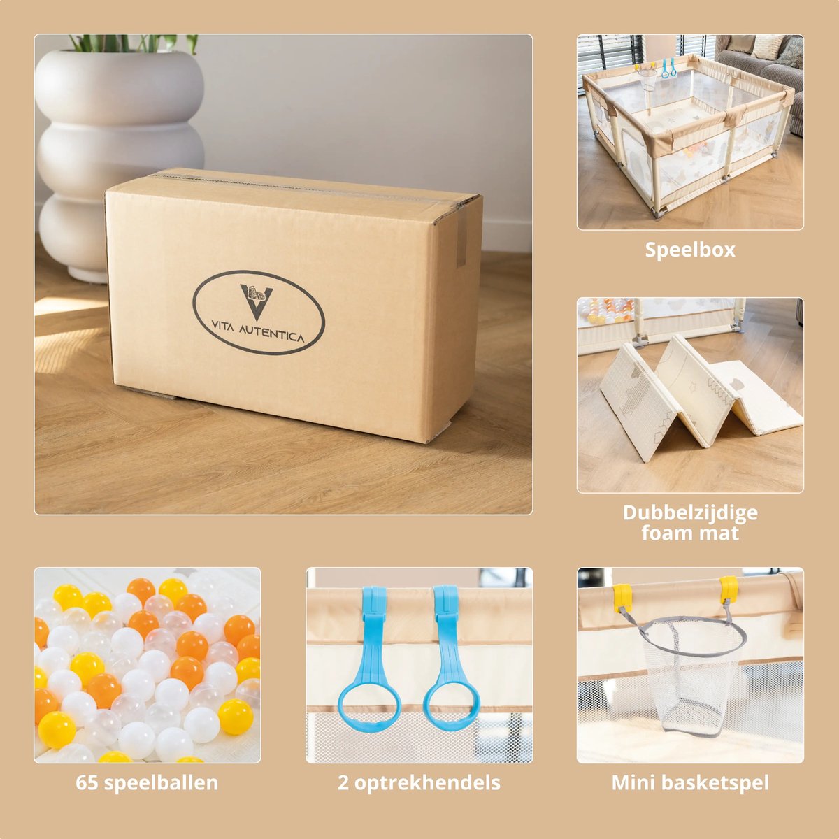 Grondbox Babybox 128x128 cm - Speelmat - Basket - 2 Optrekhandvatten – foto 8