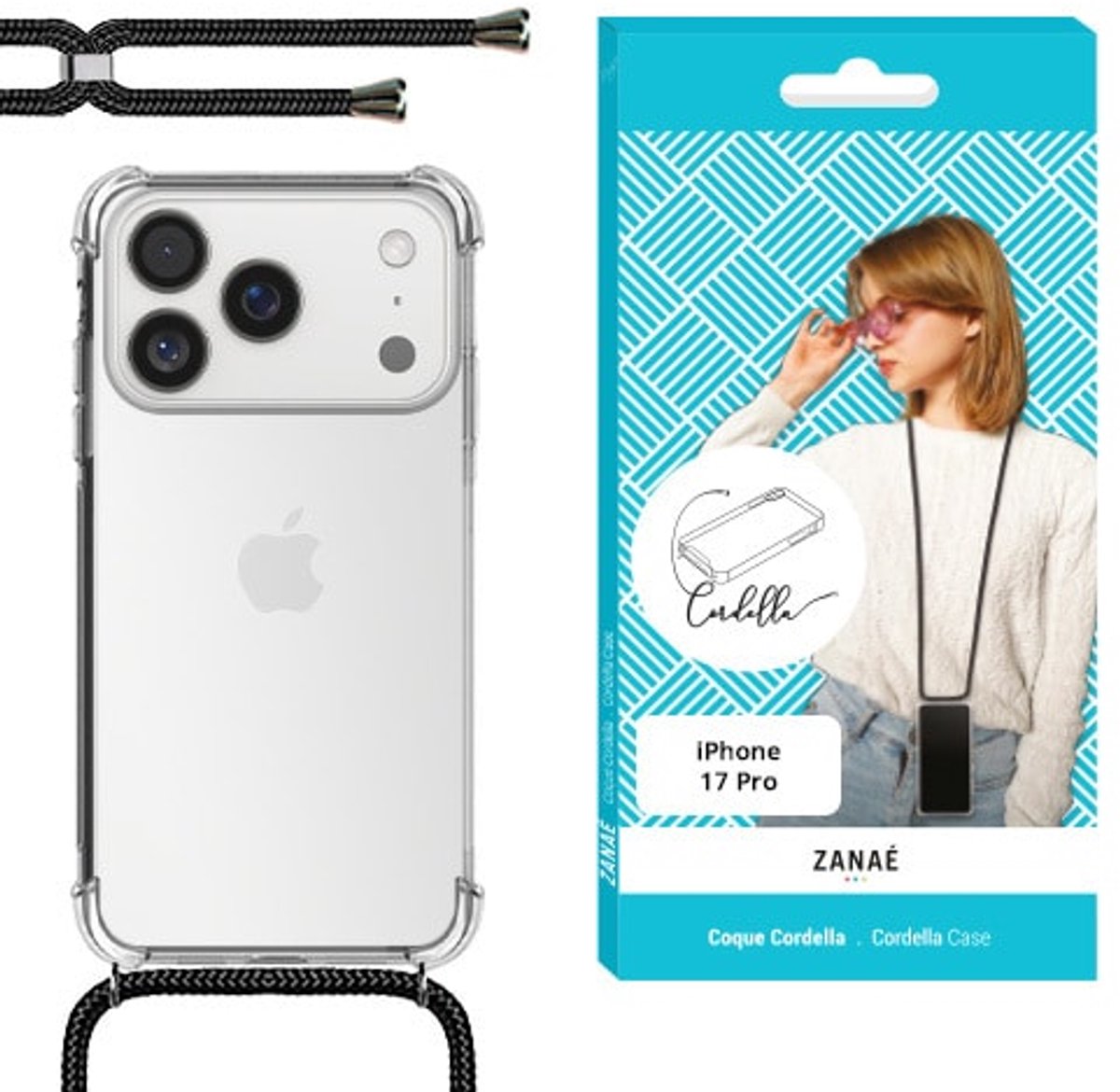 Zanaé - Backcover hoesje - iPhone 17 Pro - met koord - Transparant
