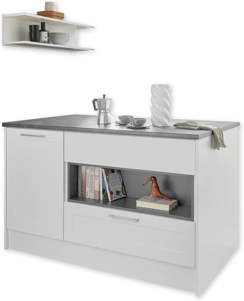 Keukeneiland – Kücheninsel – Keukenblok – Keukentrolley – Werkbank – Modern Mat Wit – Metallic Bruin Werkblad – Ruime Opbergruimte – 145 x 90 x 90 cm