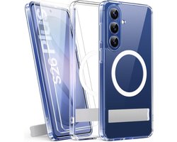 Geschikt voor Samsung Galaxy S26 Plus - 2 Stuks Screenprotector - Camerabescherming - Militaire Valbescherming - Geschikt voor Mag - Kickstand - Back Cover Hoesje - Transparant
