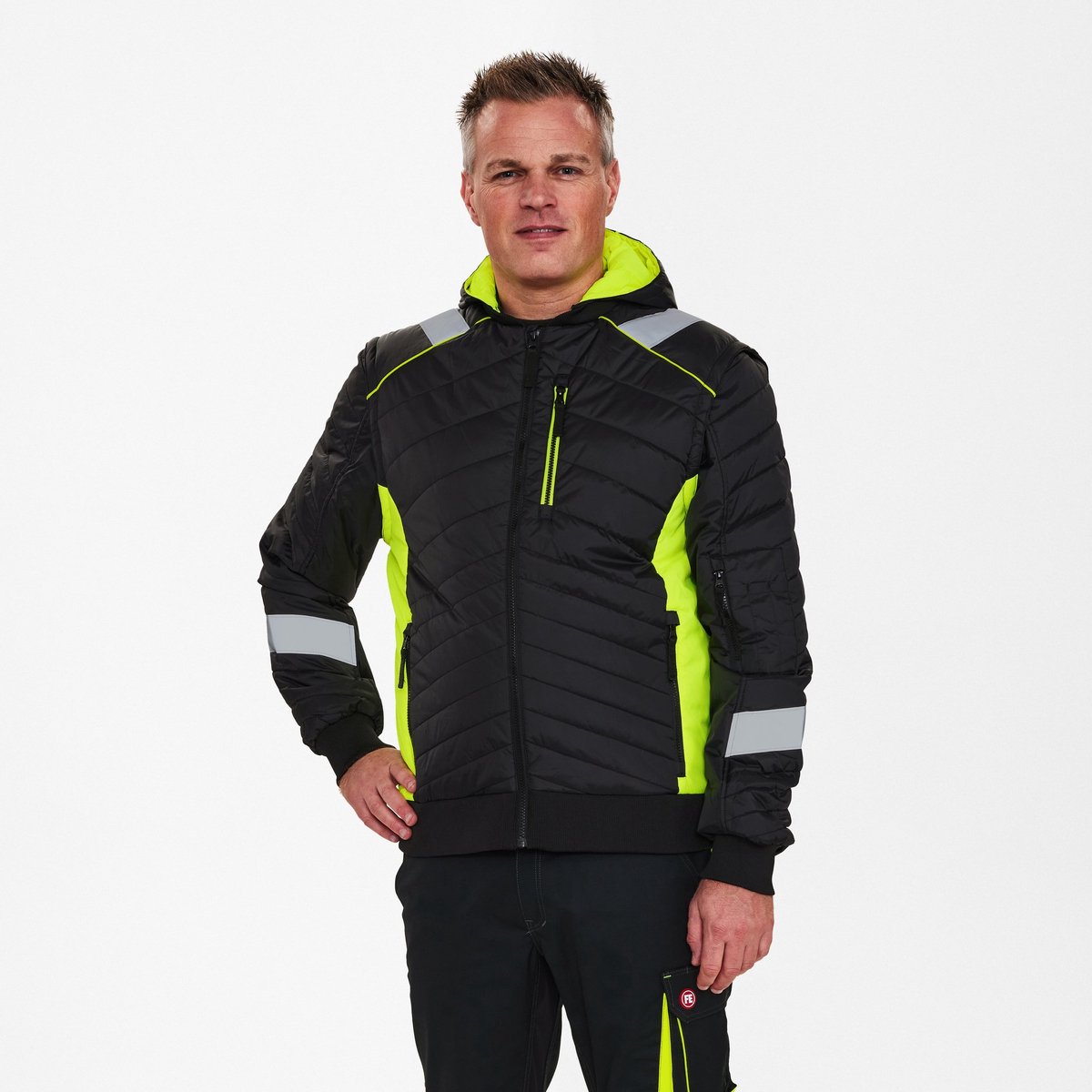 Engel Cargo gewatteerd jack 1870-224 - Black / Hi-vis Yellow - 4XL