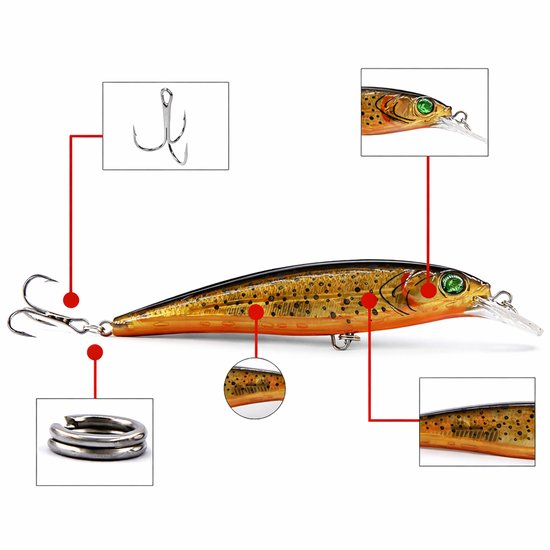S&D - Minnow Plug Set 10 Stuks - 14 cm 13 g - Rammelend Pluggen met realistische beweging - voor Snoek, Baars, Roofvis & Forel van S&D — afbeelding 3