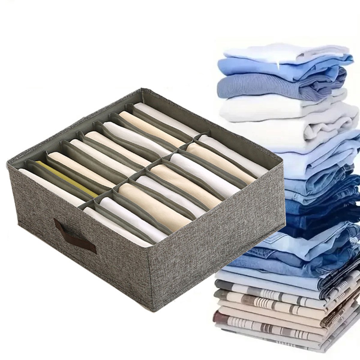 Kledingopbergbox, 16 vakken, stapelbare lade-organizer met steunpanelen, grijs
