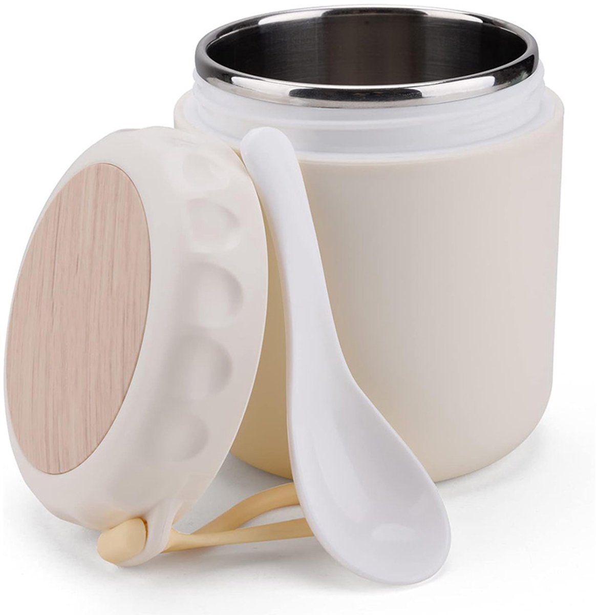 Lunchbeker - Lunchmok - Geïsoleerde voedselcontainer - Roestvrijstalen thermoskan, 400 ml, soepbestendige container voor warme gerechten, geschikt voor school, kantoor, picknicks, reizen, wit