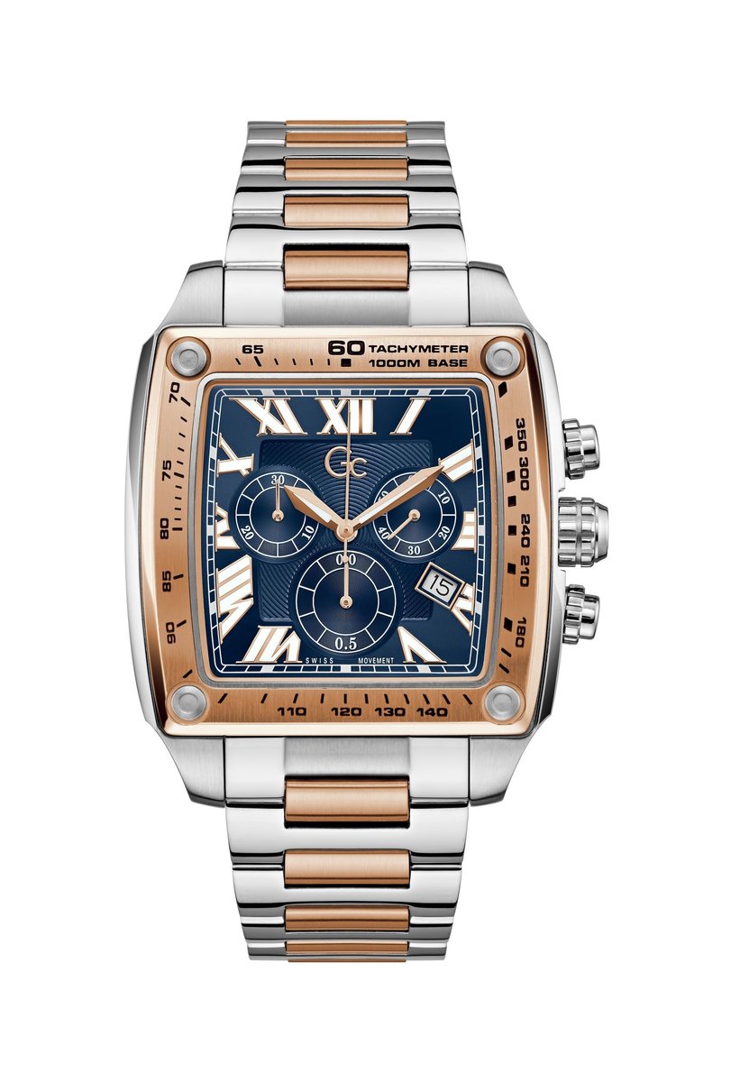 Gc Gc Retrofit Quartz Chronograaf Horloge Roségoud En Zilver Case: 100% Stainless Steel | Armband: 100% Stainless Steel 45 mm Z56004G7, Z56006G9