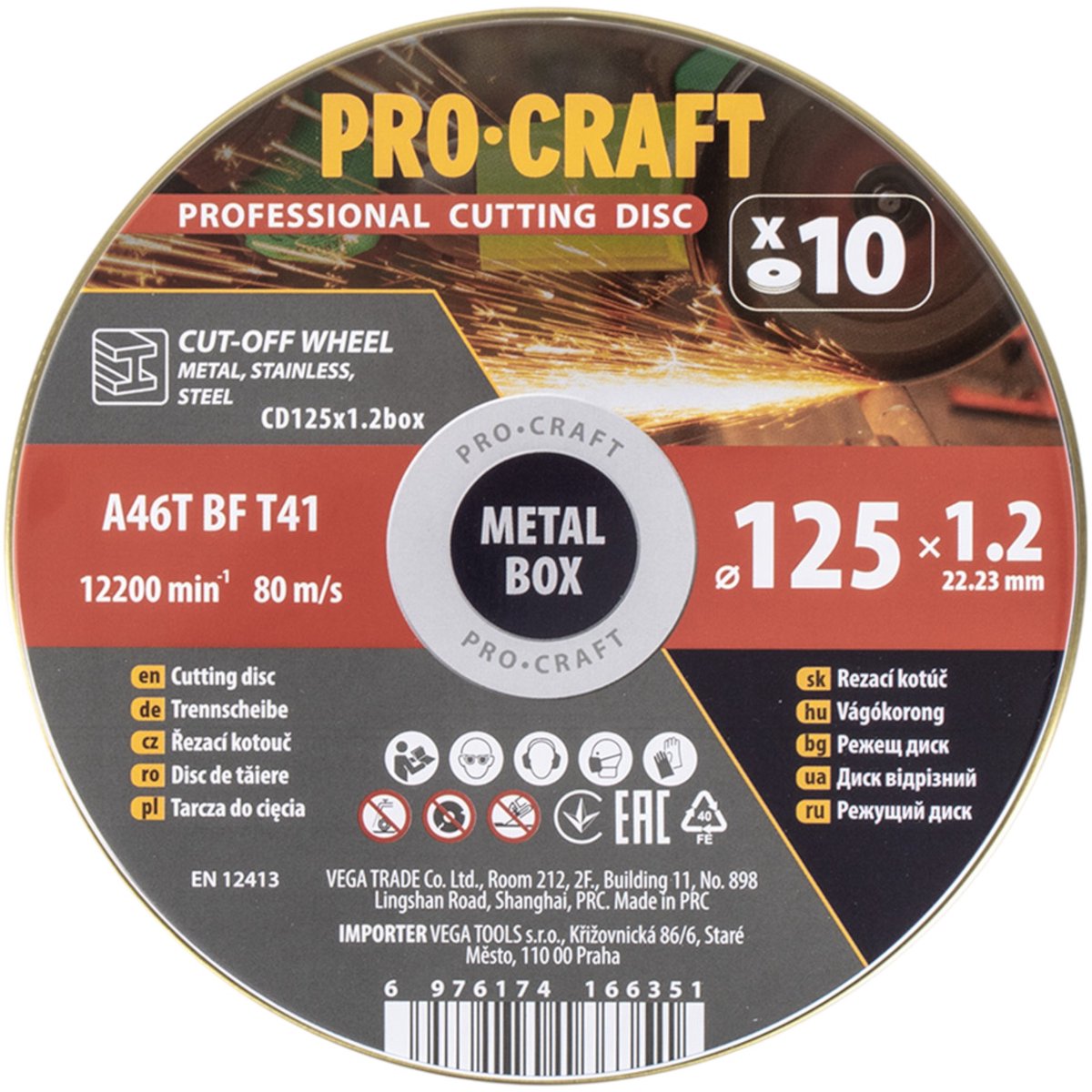 Procraft CD125x1.2b doorslijpschijven set 10 stuks 125 x 22,23 mm
