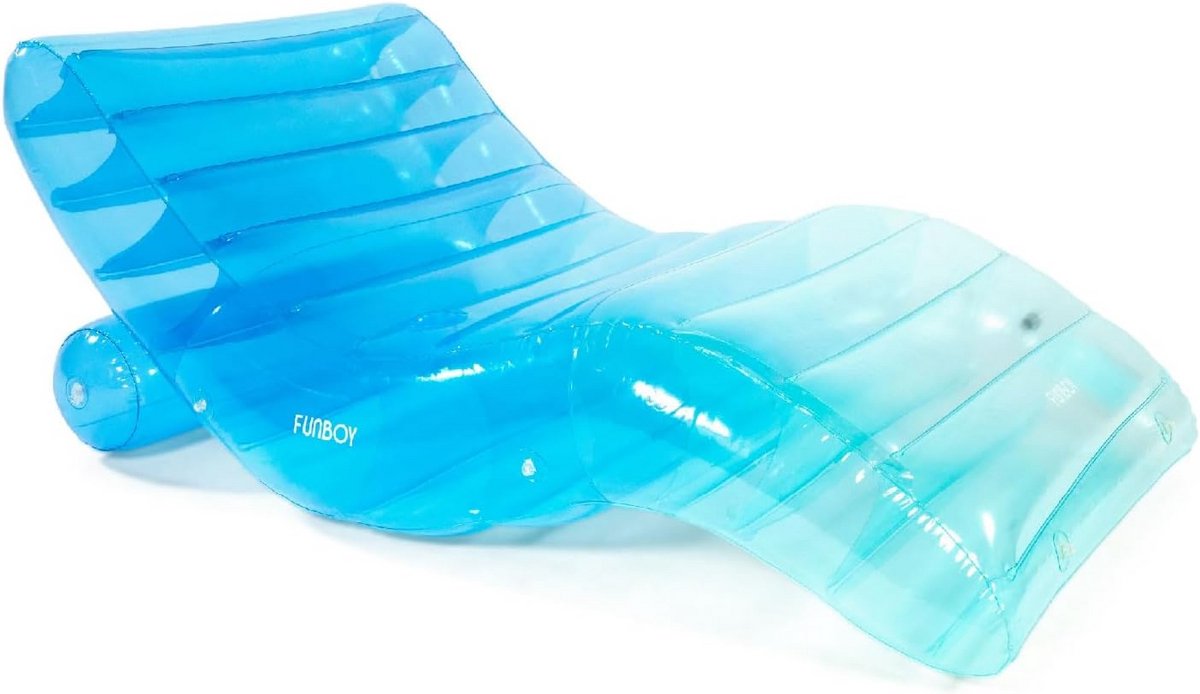Luxe Luchtbed Chaise Lounge Zonnebed met Bekerhouder Blauw