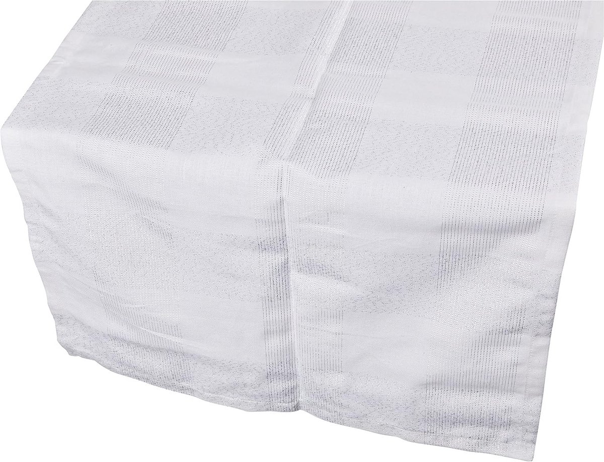 Witte Katoenen Tafelloper Loper 40x140 cm met Zilveren Accent