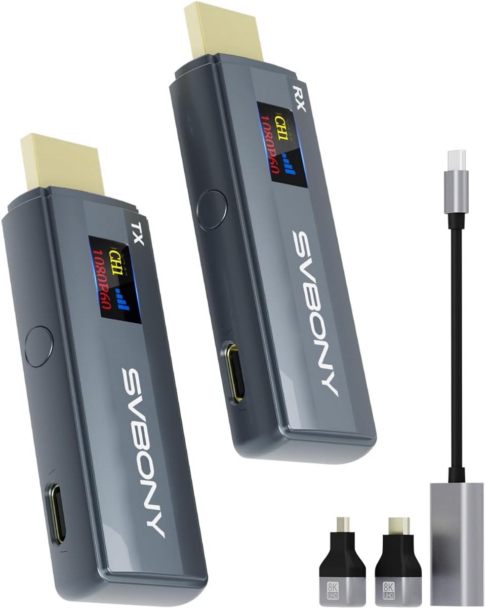 Draadloze HDMI Zender en Ontvanger Set - HD Extender met 9 Kanalen en OLED Scherm
