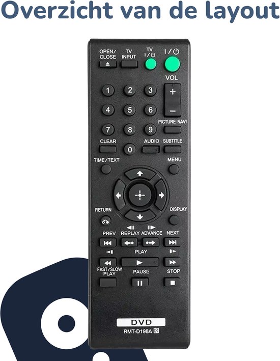 Bedienbaas DVD/CD Afstandsbediening - Geschikt voor Sony - RMT-D198A/RMT-D198P/DVP-SR serie van Bedienbaas — afbeelding 4