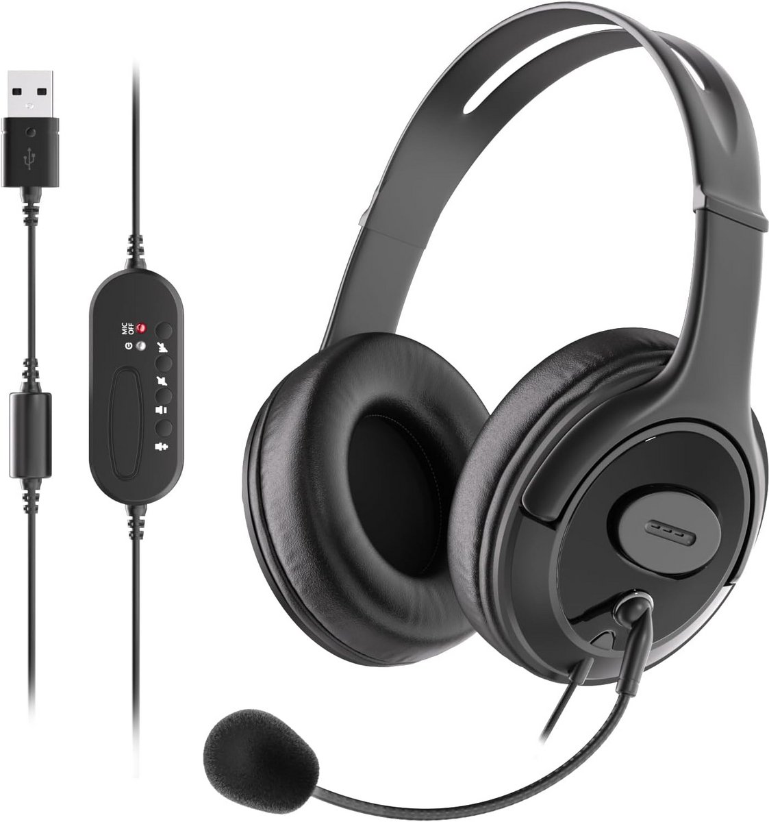 Bedrade USB Headset met Microfoon - Ruisonderdrukking voor PC, Laptop en Thuiswerken