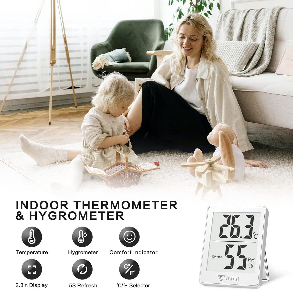 3 Stuks Digitale Thermo-Hygrometer voor Binnen met Smiley-Indicator